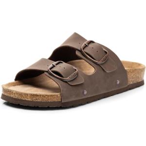 FITORY Womens Flat Sandals with Cork Footbed, Open Toe Slides Adjustable Slip On Slippers for Summer Size 6-11