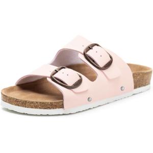 FITORY Womens Flat Sandals with Cork Footbed, Open Toe Slides Adjustable Slip On Slippers for Summer Size 6-11(Pink)