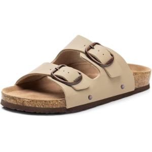 FITORY Womens Flat Sandals with Cork Footbed, Open Toe Slides Adjustable Slip On Slippers for Summer Size 6-11(Stone)