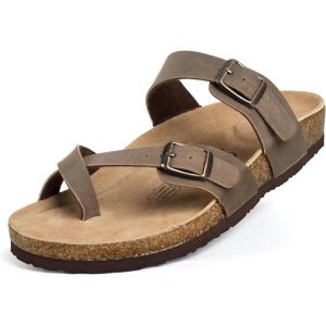 FITORY Womens Leather Slide Sandals with Comfort Cork Footbed Size 6-11(Brown)