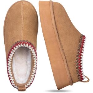 FITORY Womens Platform Slippers, Suede Ankle Boots with Fleece-lined for Indoor Outdoors Size 6-11(Chestnut)