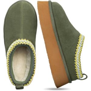 FITORY Womens Platform Slippers, Suede Ankle Boots with Fleece-lined for Indoor Outdoors Size 6-11(Green)