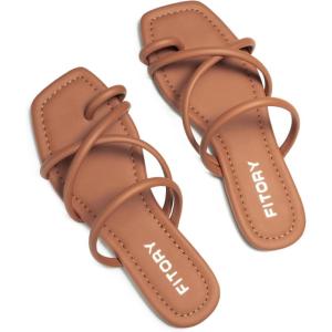 FITORY Women’s Slide Sandals Flat Toe Ring Thongs with Cross Strap for Summer Size(All Brown)