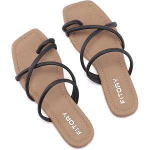 FITORY Women’s Slide Sandals Flat Toe Ring Thongs with Cross Strap for Summer Size(Black)