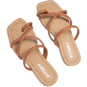 FITORY Women’s Slide Sandals Flat Toe Ring Thongs with Cross Strap for Summer Size(Brown)