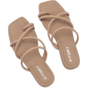 FITORY Women’s Slide Sandals Flat Toe Ring Thongs with Cross Strap for Summer Size(Camel)