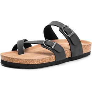FITORY Women’s Slide Sandals with Soft Cork Footbed, Comfort Arch Support Flat Sandals for Summer Size 6-11(Black)