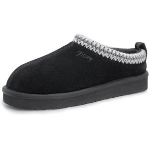 FITORY Women’s Suede Slipper | Flat Short Mini Boots with Fur Fleece | Winter Casual Comfort Shoes(Black)