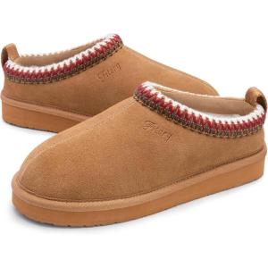 FITORY Women’s Suede Slipper | Flat Short Mini Boots with Fur Fleece | Winter Casual Comfort Shoes(Brown)
