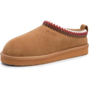 FITORY Women’s Suede Slipper | Flat Short Mini Boots with Fur Fleece | Winter Casual Comfort Shoes(Chestnut)