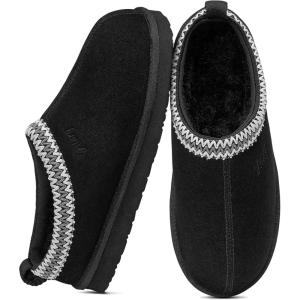FITORY Women’s Suede Slipper | Flat Short Mini Boots with Fur Fleece | Winter Casual Comfort Shoes(Coal Black)