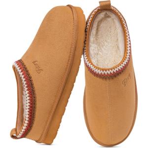 FITORY Women’s Suede Slipper | Flat Short Mini Boots with Fur Fleece | Winter Casual Comfort Shoes(Khaki Brown)