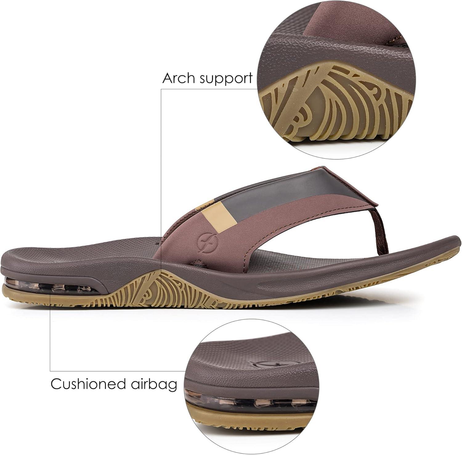 imageMens Sport Flip Flops Arch Support Thong Sandals with Air Cushion for Outdoor Brown Size 11