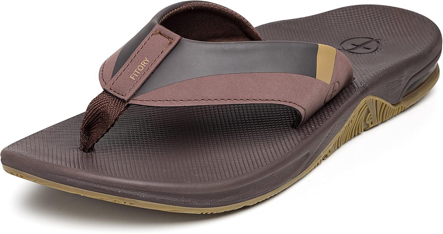 imageMens Sport Flip Flops Arch Support Thong Sandals with Air Cushion for Outdoor Brown Size 11