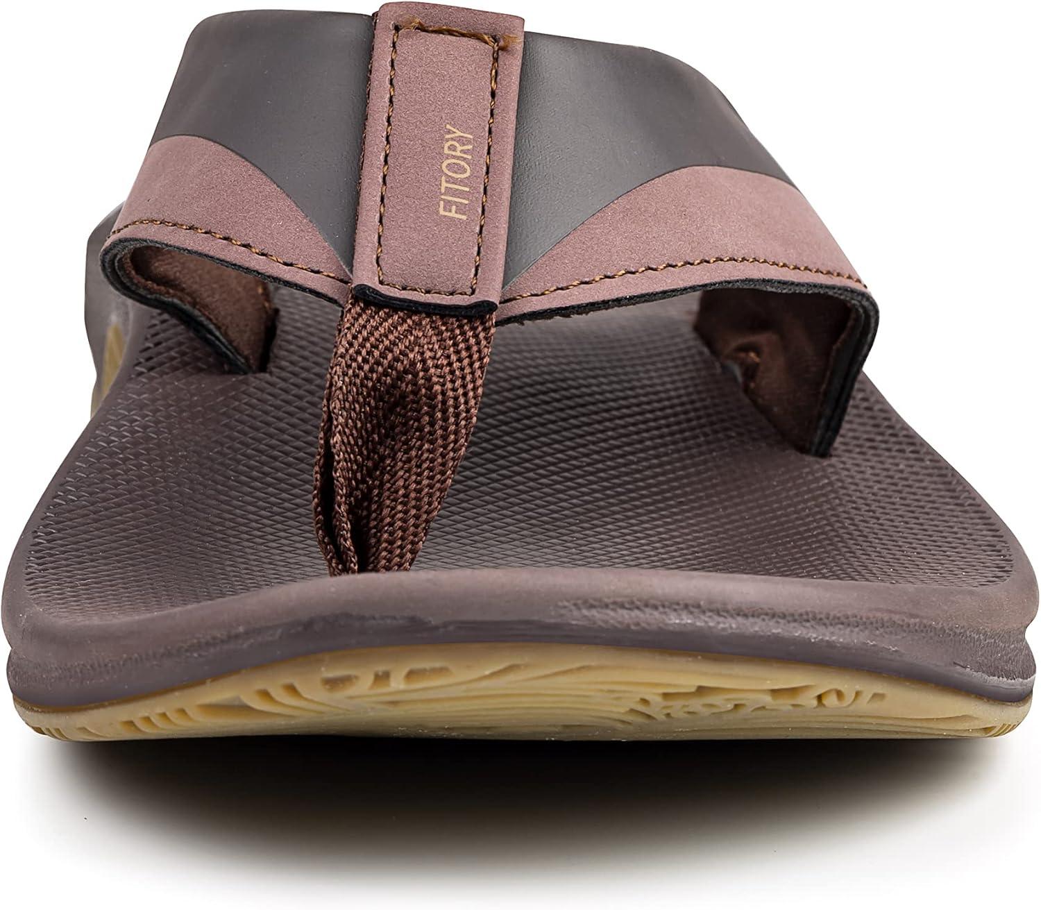 imageMens Sport Flip Flops Arch Support Thong Sandals with Air Cushion for Outdoor Brown Size 11