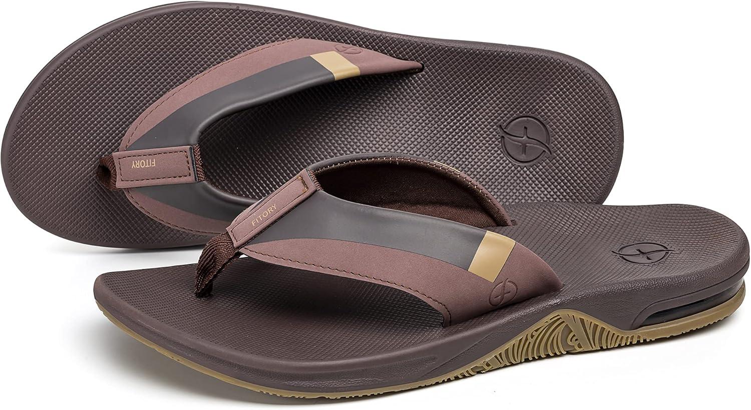 imageMens Sport Flip Flops Arch Support Thong Sandals with Air Cushion for Outdoor Brown Size 11