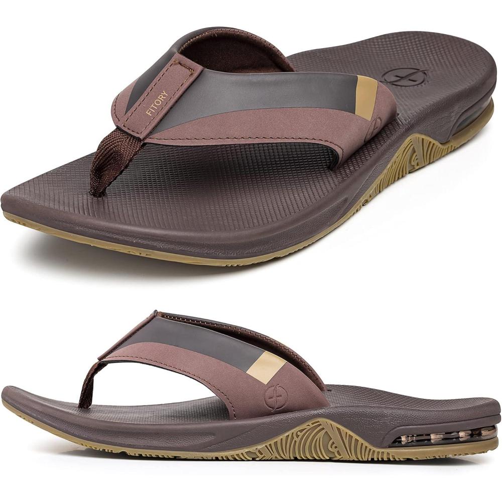 imageMens Sport Flip Flops Arch Support Thong Sandals with Air Cushion for Outdoor Brown Size 11