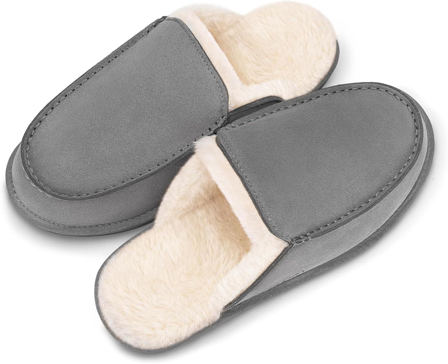 imageFITORY Mens Faux Fur House SlippersSlip on Cozy Winter Shoes for Indoor and Outdoor Size 714Dark Gray