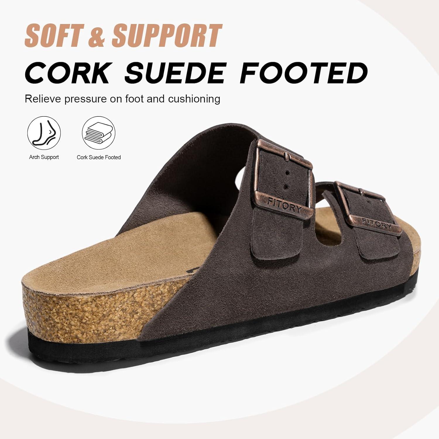imageFITORY Mens Leather Sandals with Arch Support Open Toe Slides Adjustable Buckles for Summer Size 713Mocha