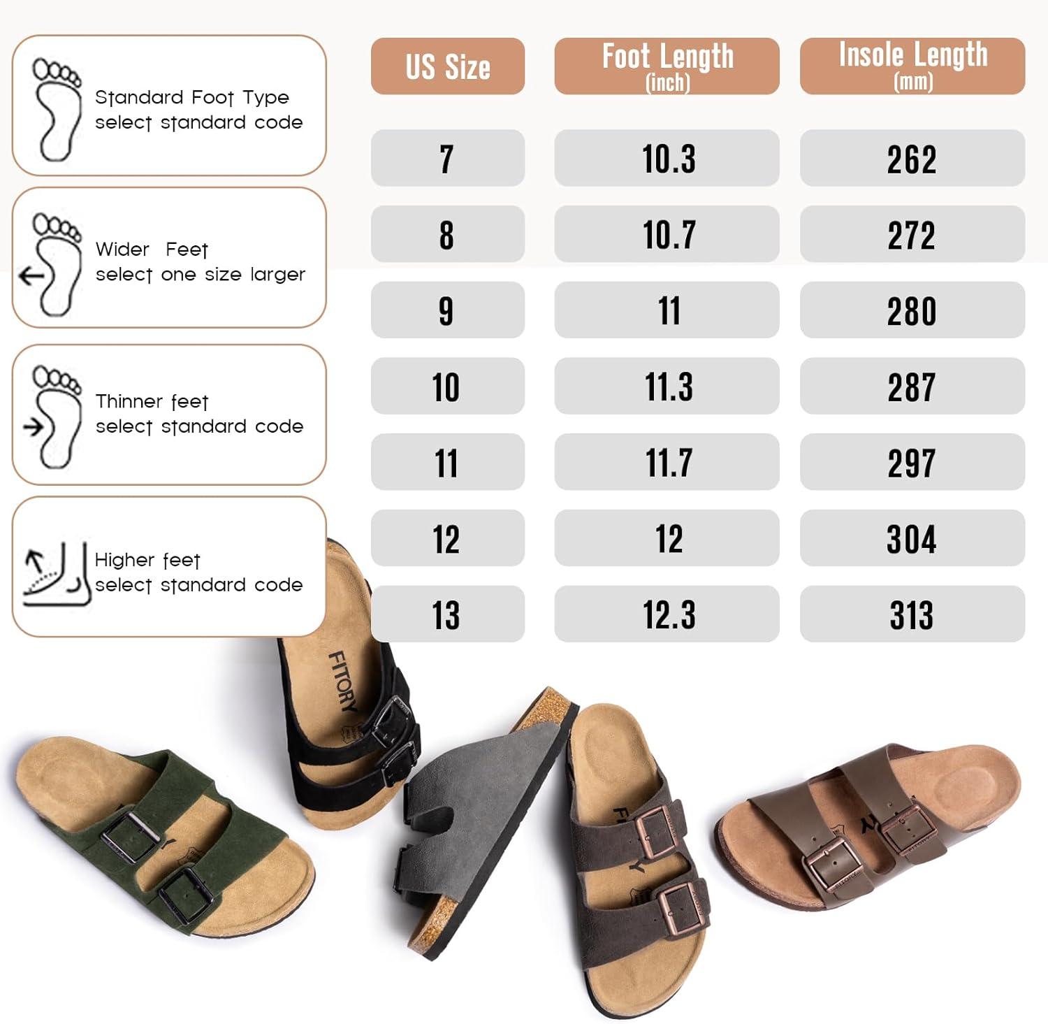imageFITORY Mens Leather Sandals with Arch Support Open Toe Slides Adjustable Buckles for Summer Size 713Mocha