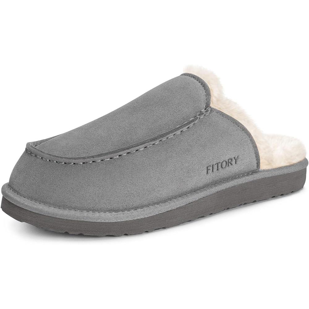 imageFITORY Mens Faux Fur House SlippersSlip on Cozy Winter Shoes for Indoor and Outdoor Size 714Dark Gray