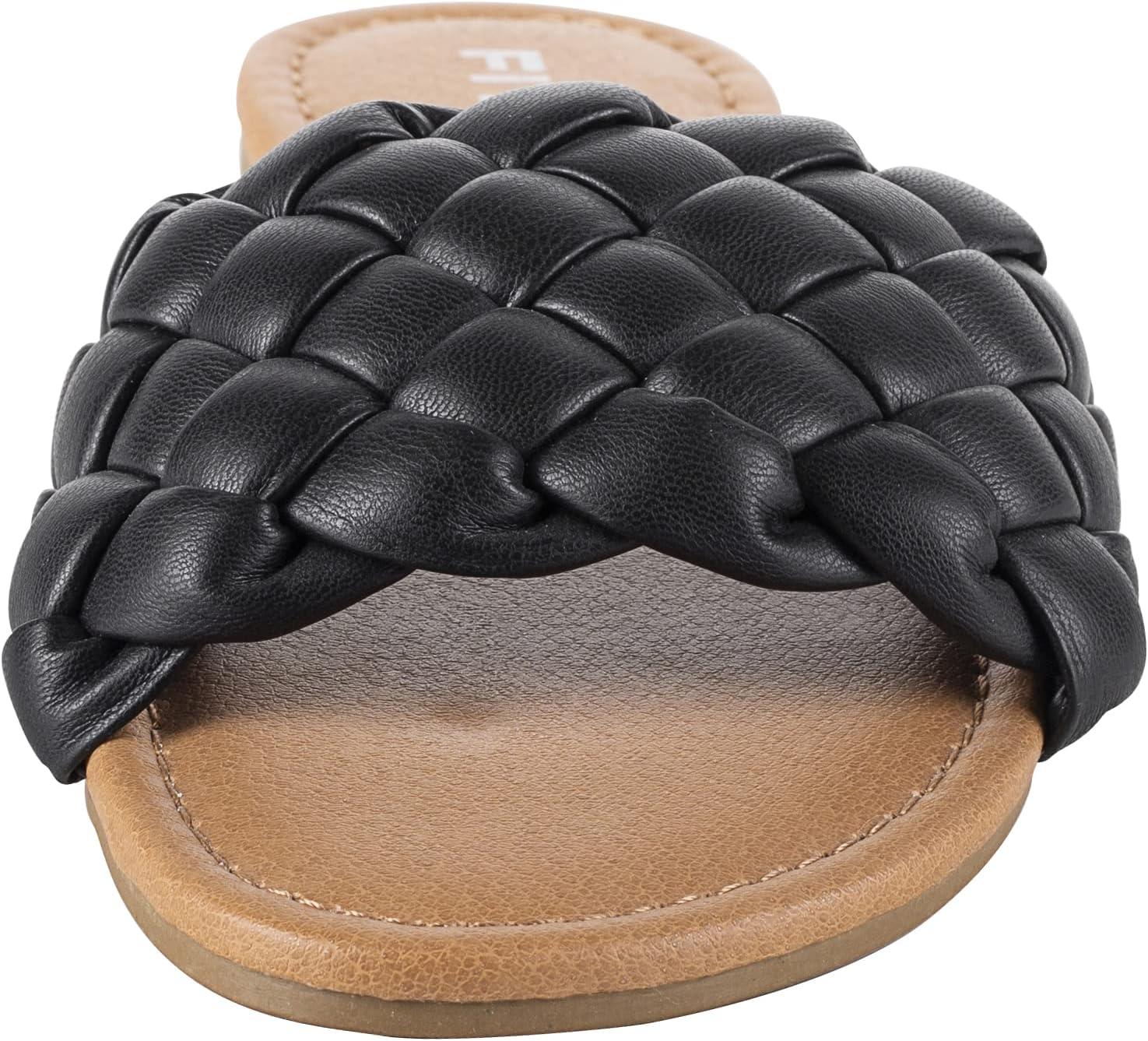 imageFITORY Womens Flat Sandals Fashion Round Open Toe Slip On Slides with Braided Strap Slippers for Summer Size 611Black