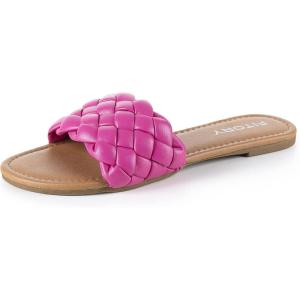 FITORY Womens Flat Sandals Fashion Round Open Toe Slip On Slides with Braided Strap Slippers for Summer Size 6-11(Hot Pink)