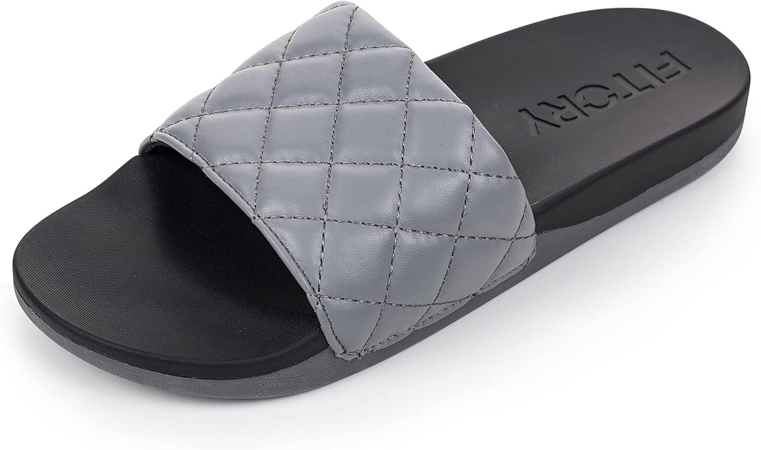 imageFITORY Women Slides Casual Open Toe Slippers Slip On Sandals for Indoor Outdoor Gray Size 8