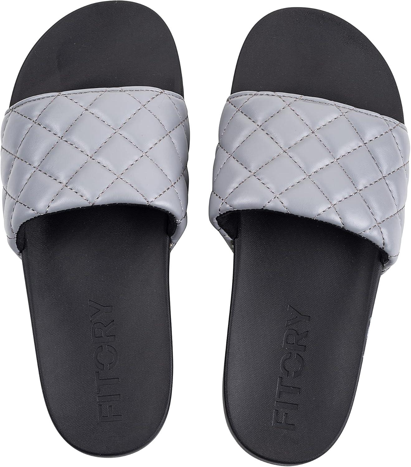 imageFITORY Women Slides Casual Open Toe Slippers Slip On Sandals for Indoor Outdoor Gray Size 8