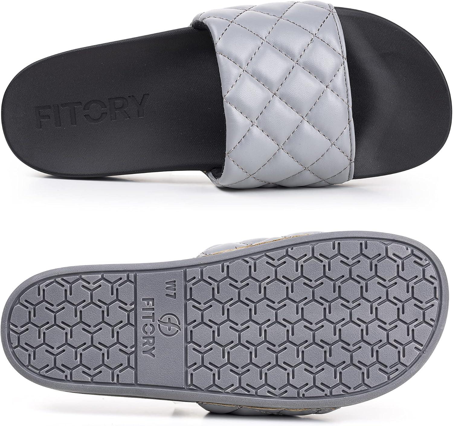 imageFITORY Women Slides Casual Open Toe Slippers Slip On Sandals for Indoor Outdoor Gray Size 8