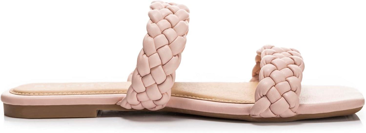 imageFITORY Womens Flat Sandals Fashion Round Open Toe Slip On Slides with Braided Strap Slippers for Summer Size 611Newpink