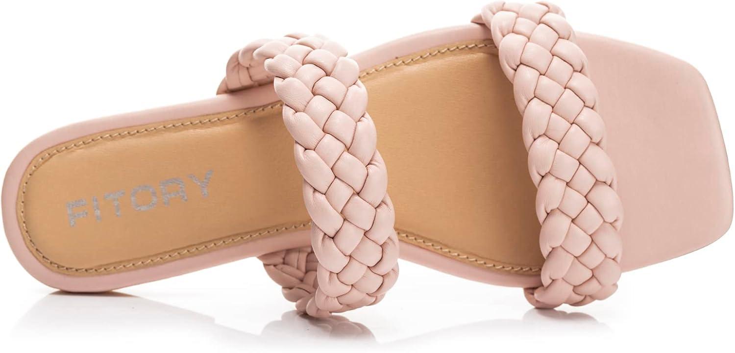 imageFITORY Womens Flat Sandals Fashion Round Open Toe Slip On Slides with Braided Strap Slippers for Summer Size 611Newpink