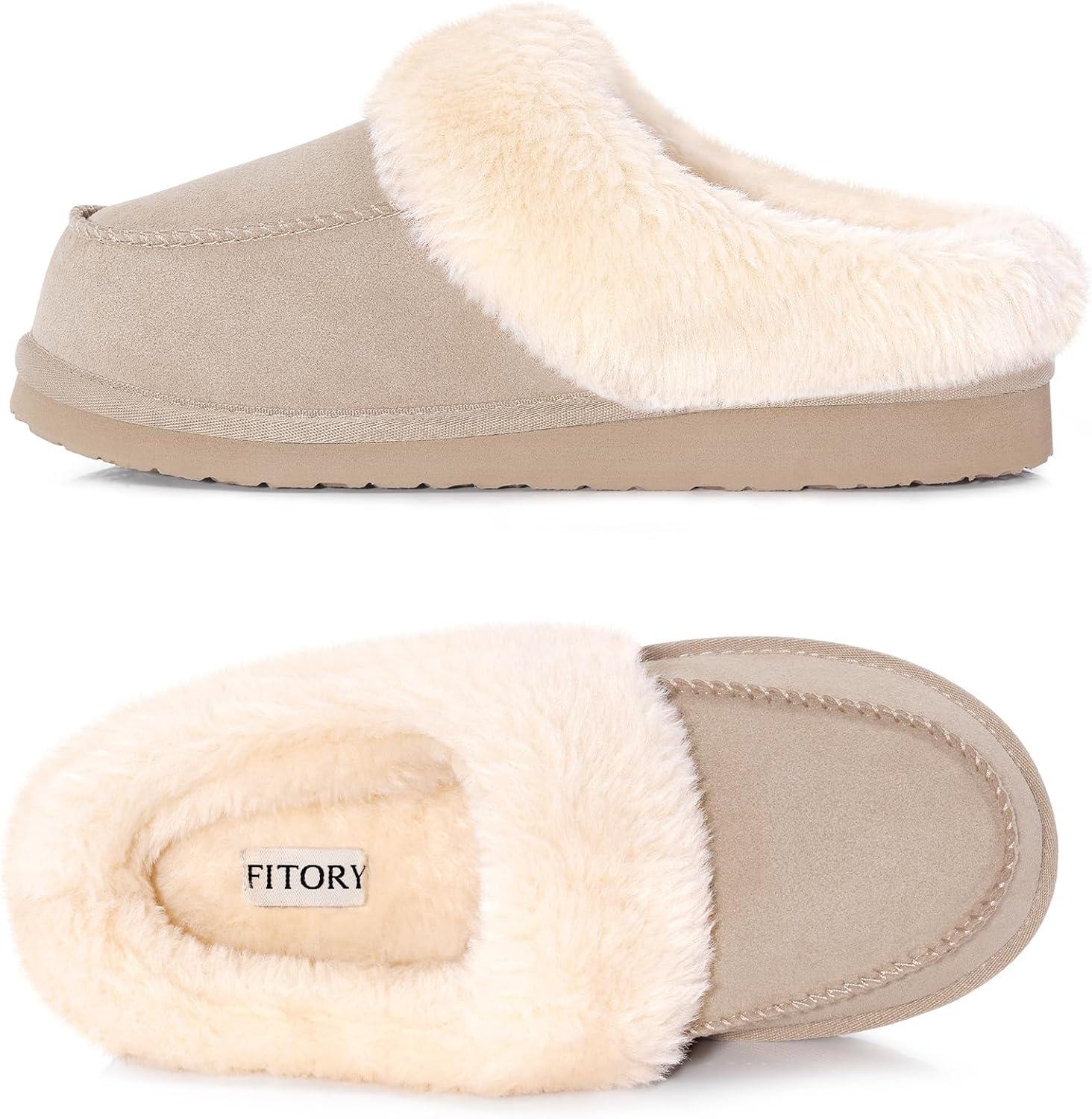 imageFITORY Womens Winter Faux Fur SlippersEasy to Wear Plush House Shoes Size 611Beige