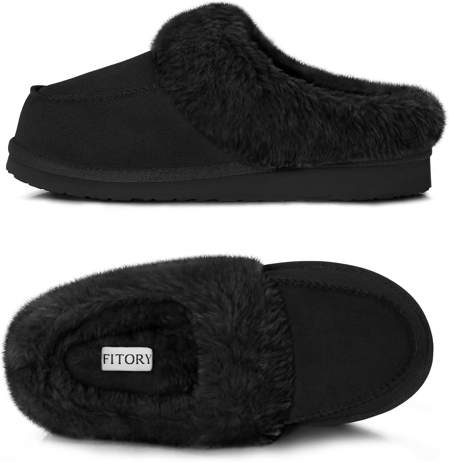 imageFITORY Womens Winter Faux Fur SlippersEasy to Wear Plush House Shoes Size 611Black