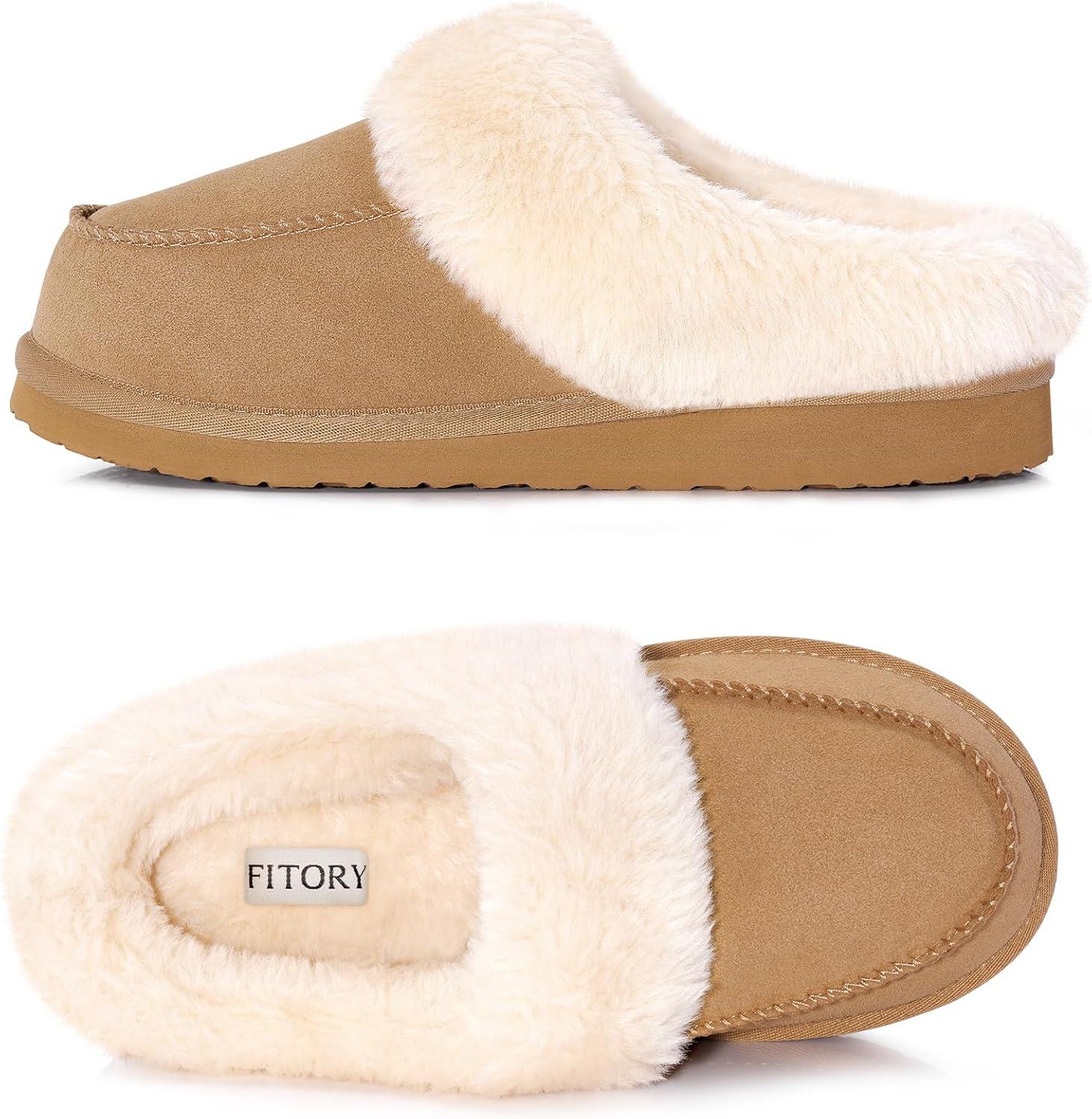 imageFITORY Womens Winter Faux Fur SlippersEasy to Wear Plush House Shoes Size 611Brown