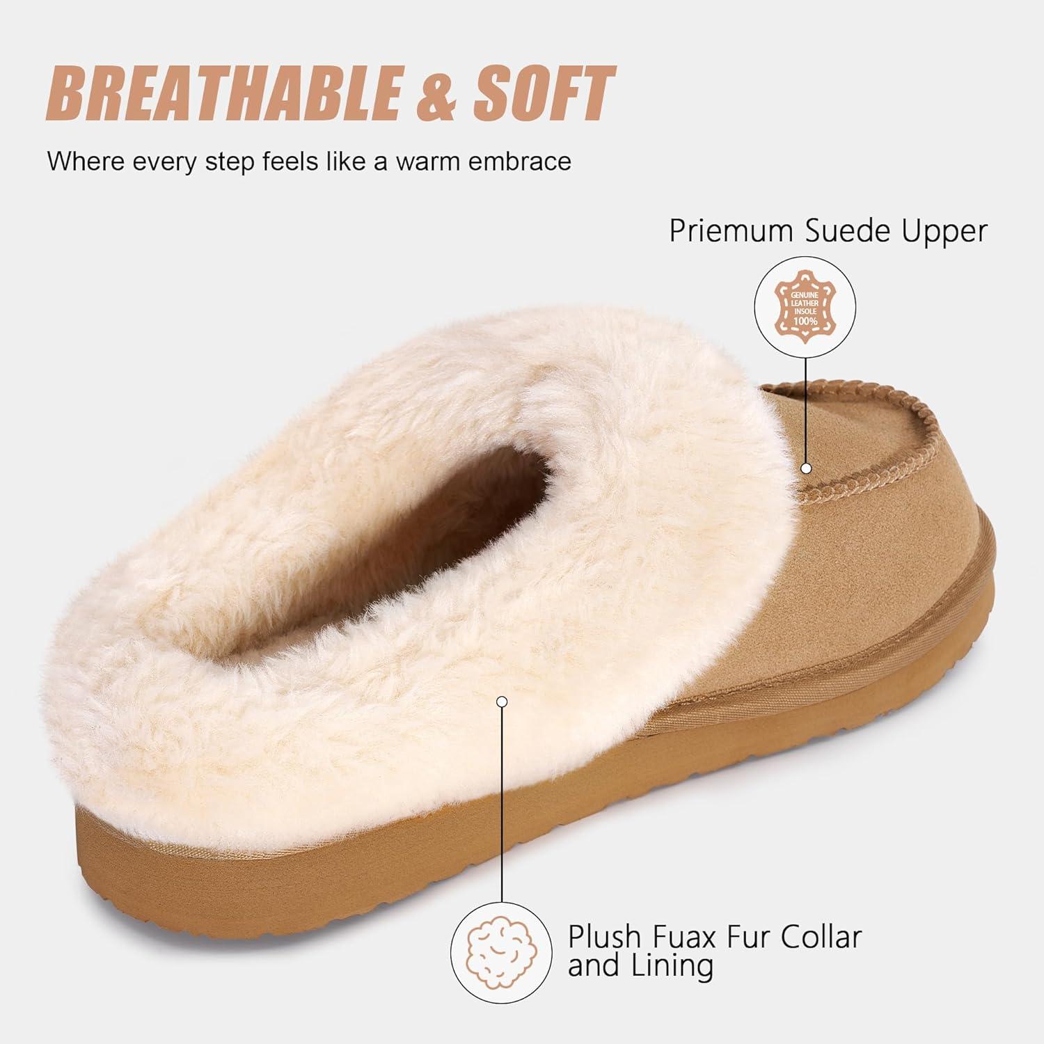 imageFITORY Womens Winter Faux Fur SlippersEasy to Wear Plush House Shoes Size 611Brown