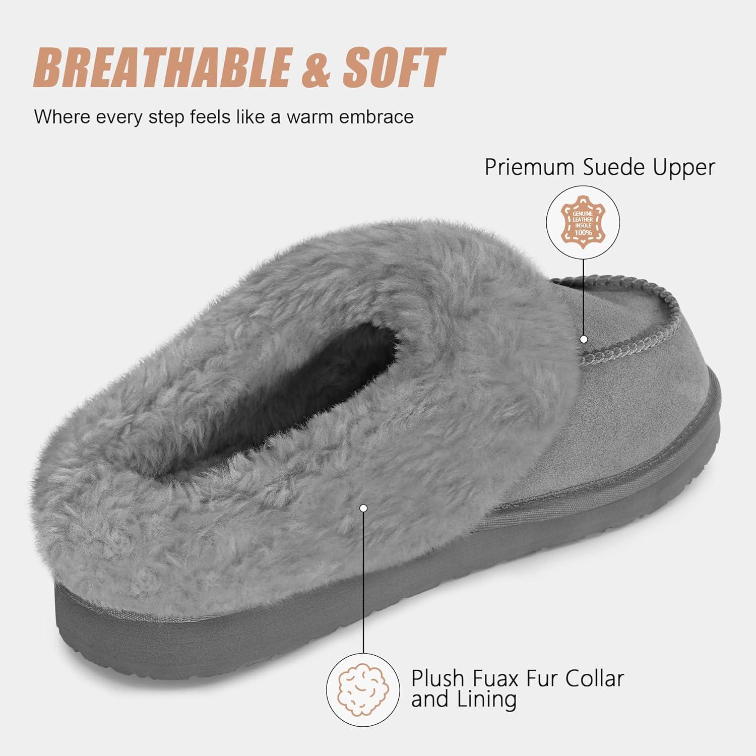 imageFITORY Womens Winter Faux Fur SlippersEasy to Wear Plush House Shoes Size 611Dark Gray