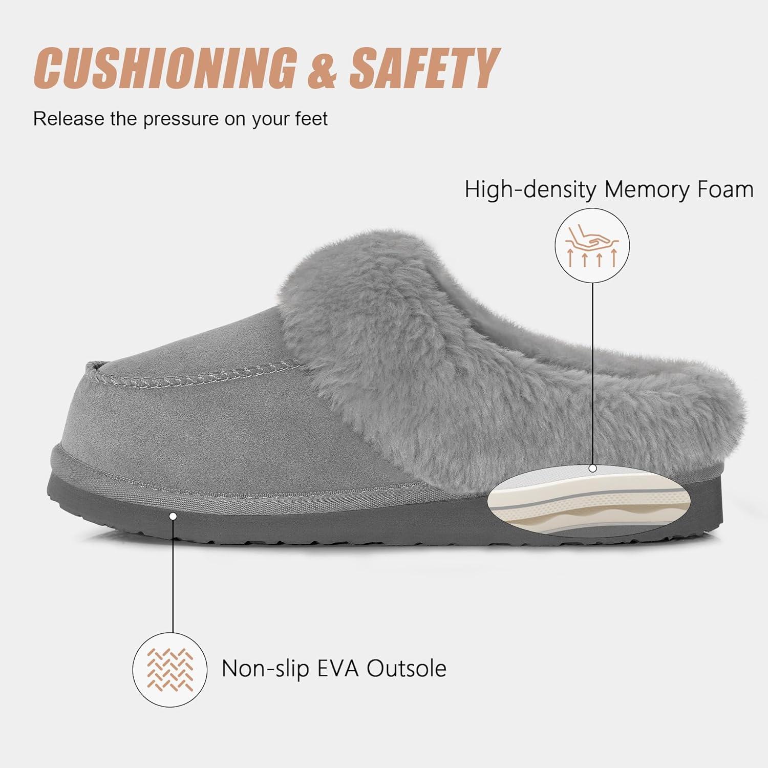 imageFITORY Womens Winter Faux Fur SlippersEasy to Wear Plush House Shoes Size 611Dark Gray