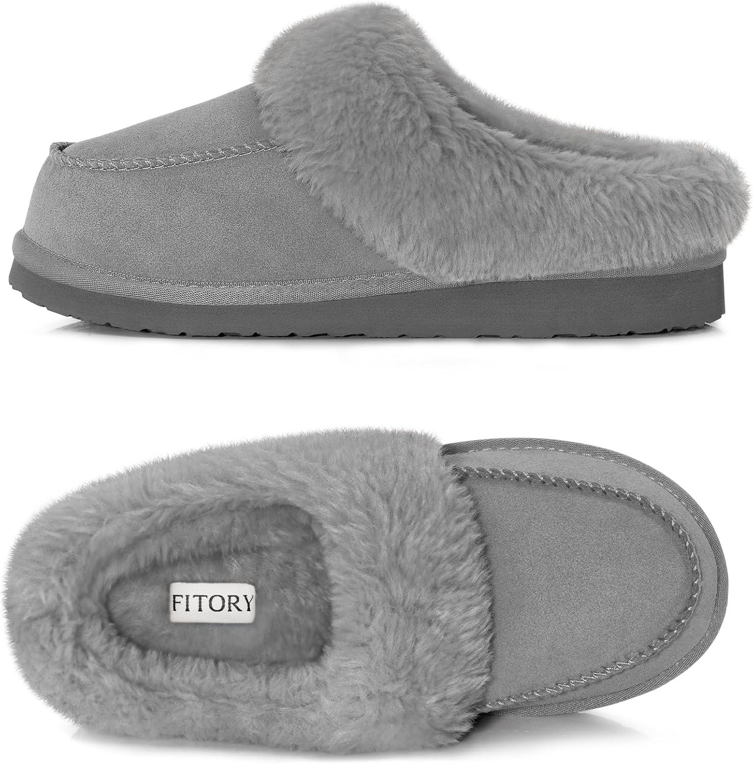 imageFITORY Womens Winter Faux Fur SlippersEasy to Wear Plush House Shoes Size 611Dark Gray