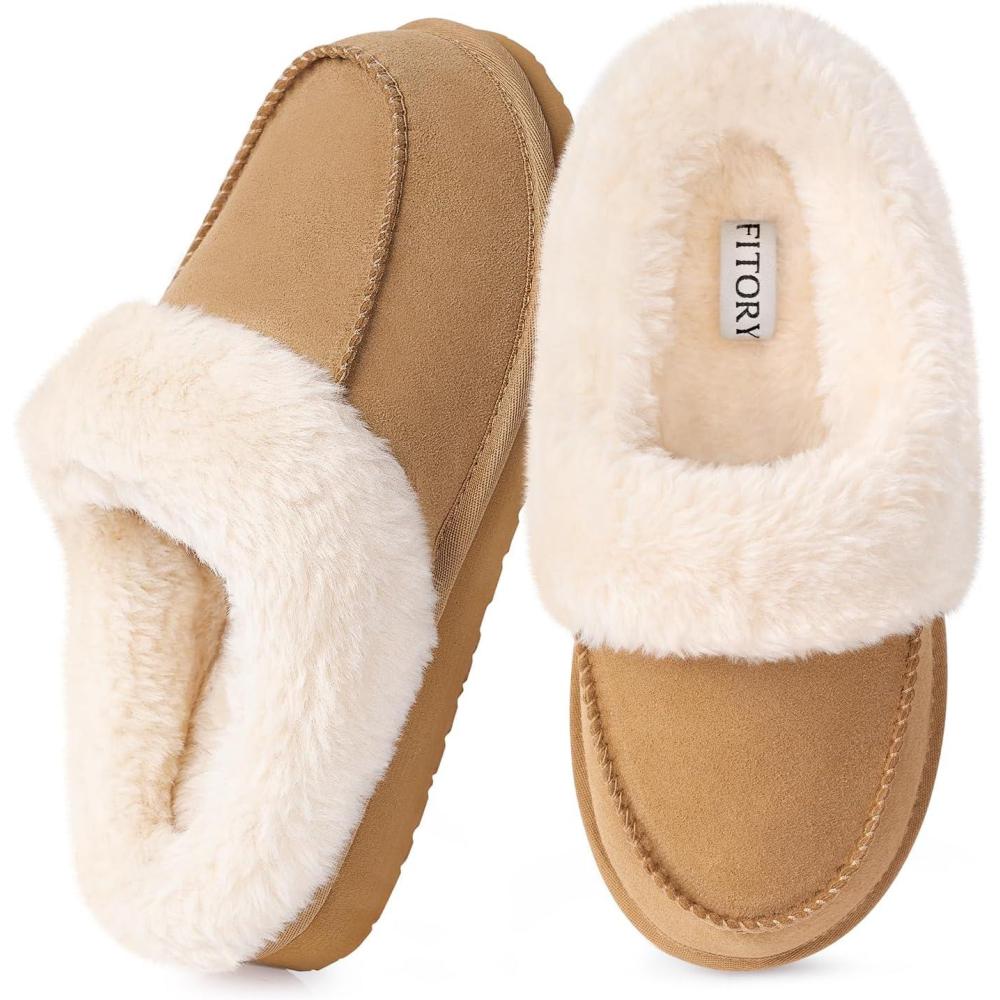 imageFITORY Womens Winter Faux Fur SlippersEasy to Wear Plush House Shoes Size 611Brown