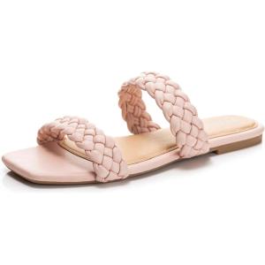 FITORY Womens Flat Sandals Fashion Round Open Toe Slip On Slides with Braided Strap Slippers for Summer Size 6-11(Newpink)