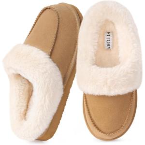 FITORY Women’s Winter Faux Fur Slippers,Easy to Wear Plush House Shoes Size 6-11(Brown)