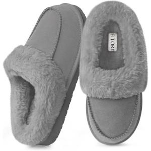 FITORY Women’s Winter Faux Fur Slippers,Easy to Wear Plush House Shoes Size 6-11(Dark Gray)