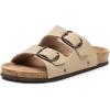 imageFITORY Womens Flat Sandals with Cork Footbed Open Toe Slides Adjustable Slip On Slippers for Summer Stone Size 9