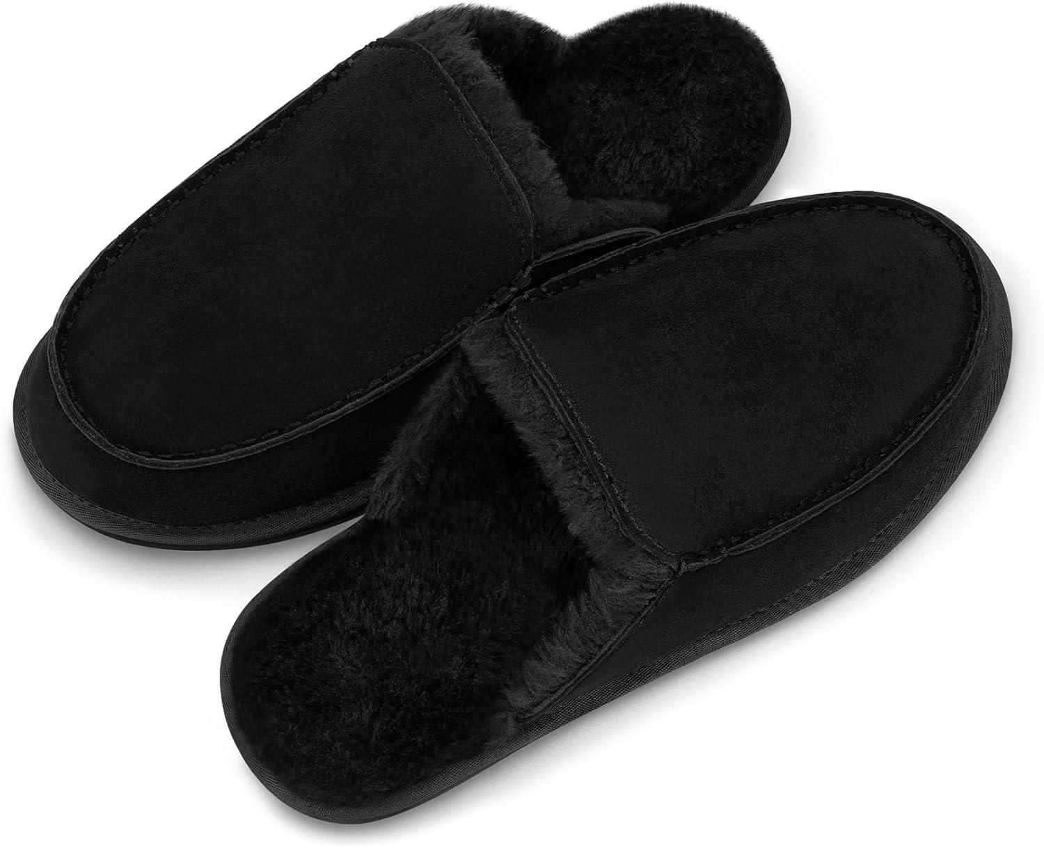 imageFITORY Mens Faux Fur House SlippersSlip on Cozy Winter Shoes for Indoor and Outdoor Size 714Black