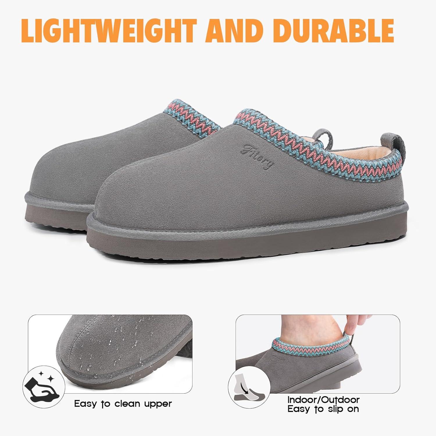 imageFITORY Womens Suede Slipper Flat Slip On House Shoes with Faux Fur Lining Indoor Outdoor Short Mini BootsDark Gray