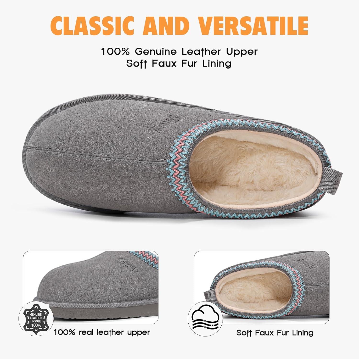 imageFITORY Womens Suede Slipper Flat Slip On House Shoes with Faux Fur Lining Indoor Outdoor Short Mini BootsDark Gray