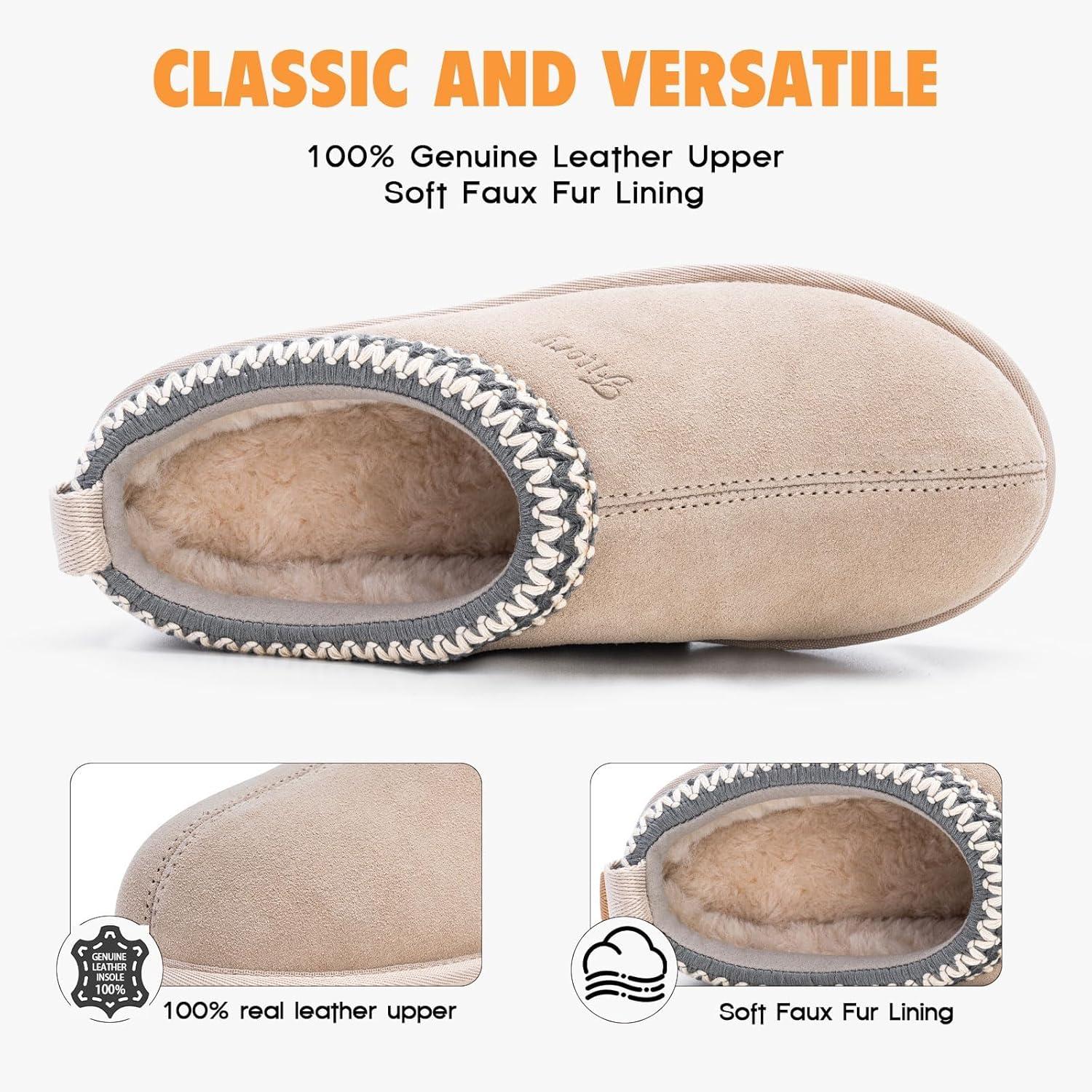 imageFITORY Womens Suede Slipper Flat Slip On House Shoes with Faux Fur Lining Indoor Outdoor Short Mini BootsGrey