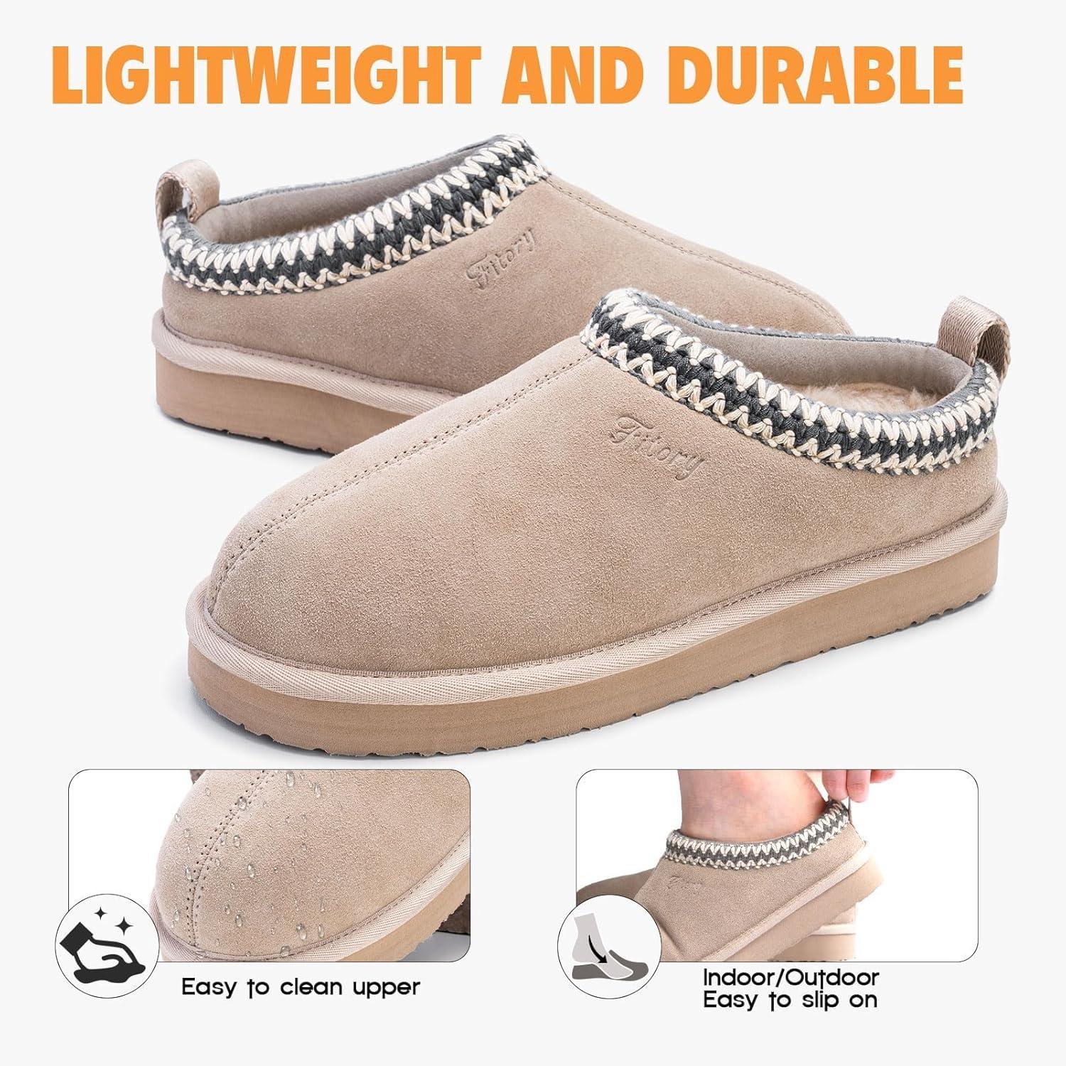 imageFITORY Womens Suede Slipper Flat Slip On House Shoes with Faux Fur Lining Indoor Outdoor Short Mini BootsGrey
