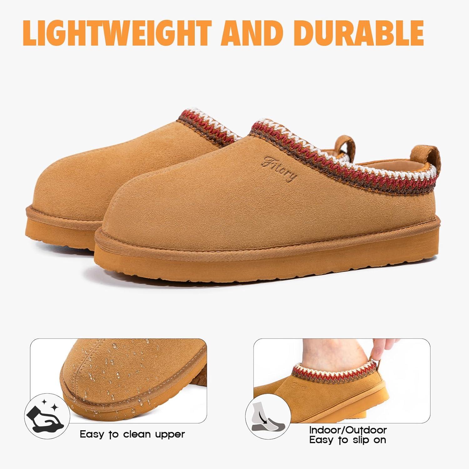 imageFITORY Womens Suede Slipper Flat Slip On House Shoes with Faux Fur Lining Indoor Outdoor Short Mini BootsKhaki Brown